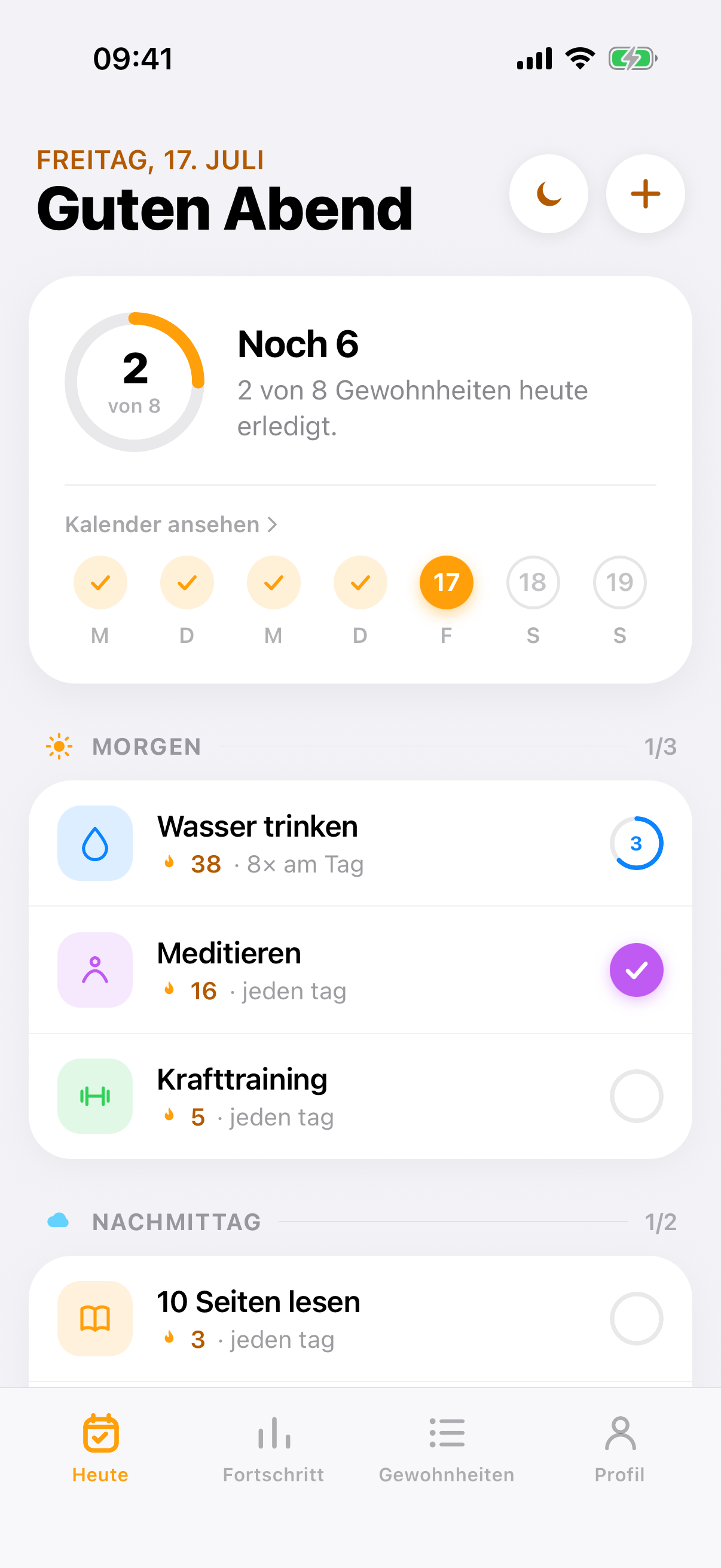 Heute-Bildschirm