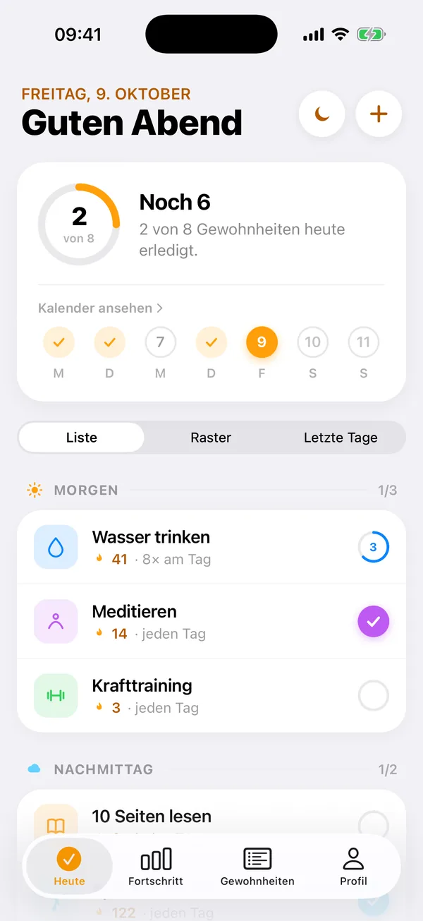 Heute-Bildschirm
